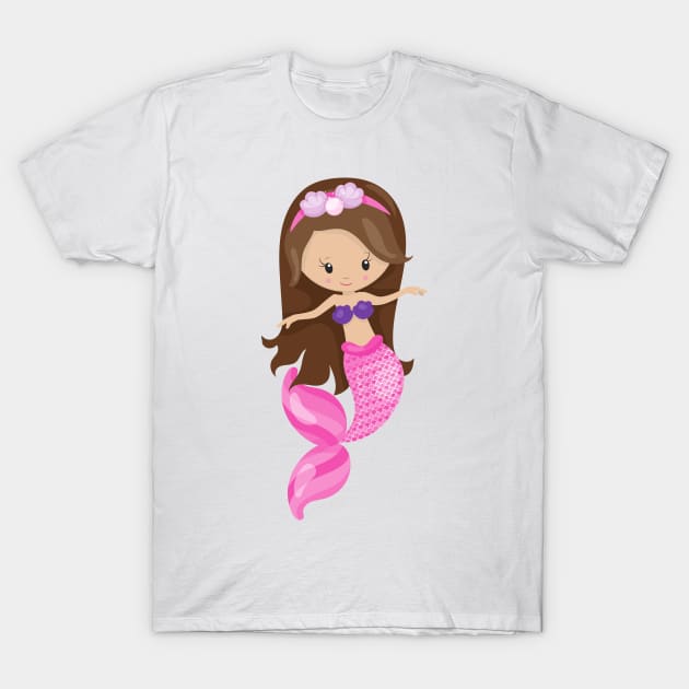 Little Mermaid, Cute Mermaid, Brown Hair, Shells T-Shirt by Jelena Dunčević